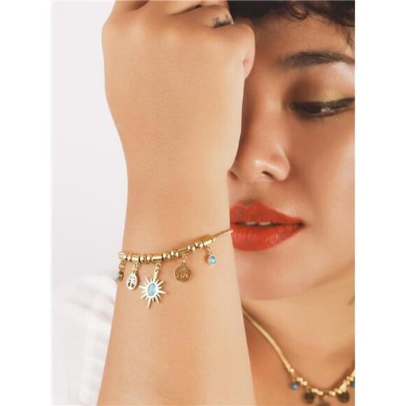 Bohemian Sun & Tree of Life Turquoise Charm Necklace and Bracelet Set - Picture 4 of 7